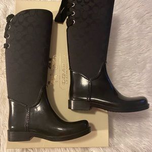 Coach rubber boots. Super cute detailing on back of boot! Excellent condition!